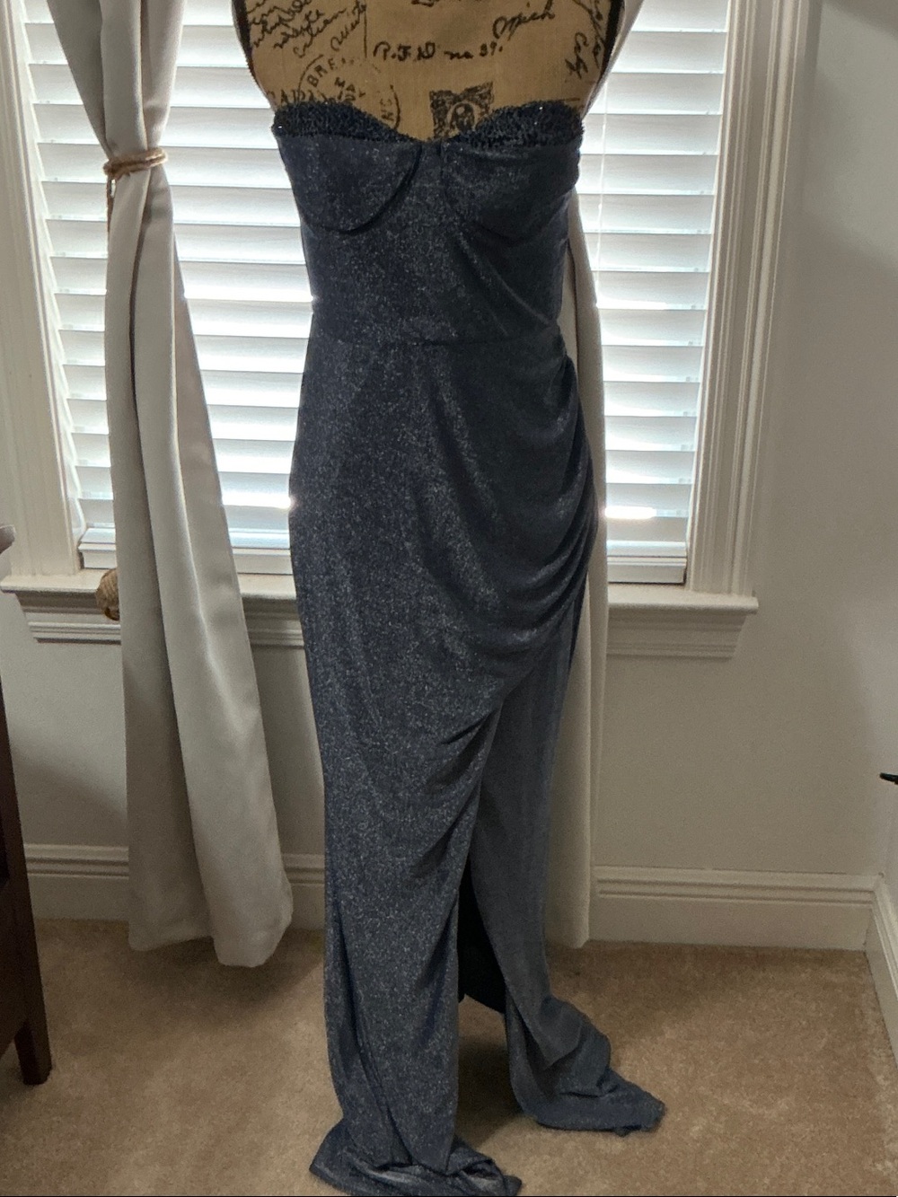 Sparkle Strapless Navy Blue Evening Gown